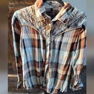Double D Ranch Woodside Plaid Top XS